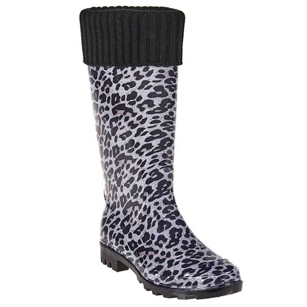 Nordstrom RARE Henry Ferrera New York Tall Leopard Rain Boots 9 Shiny Silver